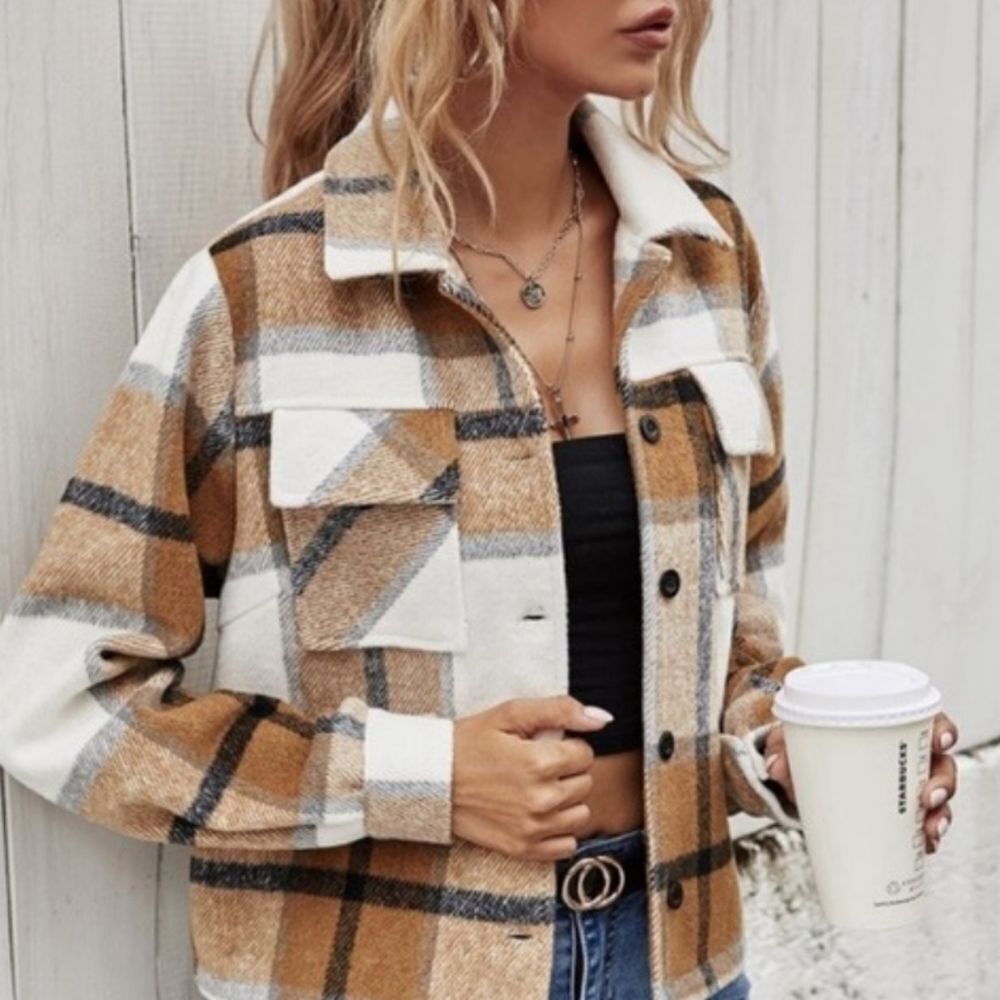 BROWN Plaid Jacket S-M-L - Picture 3 of 5